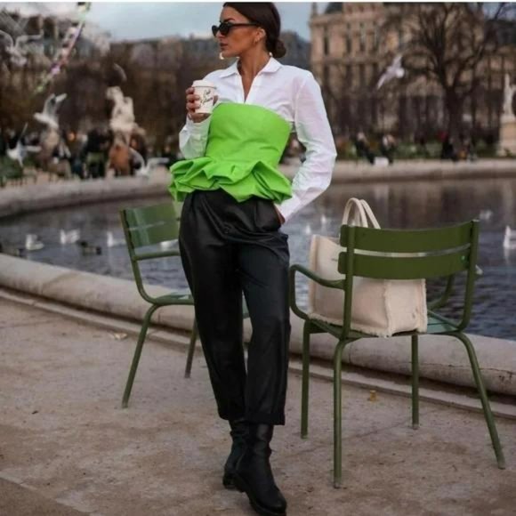 NWT ZARA LIMITED EDITION VOLUMINOUS TOP NEON GREEN XS BLOGGER’S FAVORITE - Picture 4 of 12